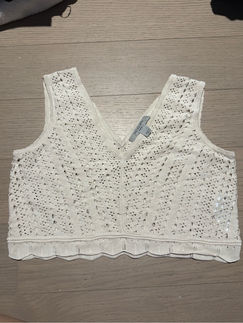 All Saints Crochet V-Neck Sleeveless Crop Top - Cream S